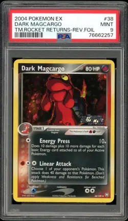 2004 Pokemon EX Team Rocket Returns #38 Dark Magcargo Reverse Holo PSA 9 Mint - Image 1