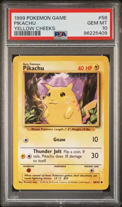 Pikachu 58/102 Yellow Cheeks Game Pokemon PSA 10 - Image 1
