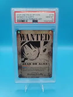 One Piece Monkey.D.Luffy Carrying On His Will OP13-118 WANTED POSTER SP PSA 10 - Image 1