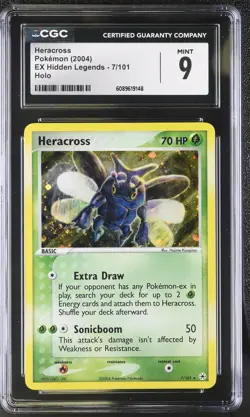 CGC 9 MINT Heracross 2004 EX Hidden Legends 7/101 Holo SWIRL Pokemon Card - Image 1