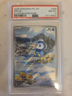 PSA 8 Piplup AR 085/080 Inferno X M2 2025 Pokemon Card English EX/NM - Image 1