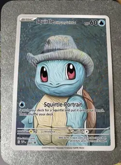 Squirtle with Grey Felt Hat Fan Art Card Collectible/Gift/Display - Image 1