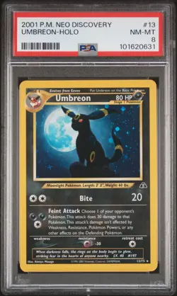PSA 8 Umbreon Neo Discovery Holo Rare *SWIRL* Pokemon 2001 13/75 Unlimited - Image 1