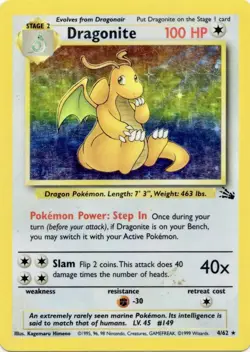 Dragonite Fossil Holo Rare Vintage Pokemon WOTC 4/62 LP Light Play - Image 1