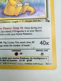 Dragonite Fossil Holo Rare Vintage Pokemon WOTC 4/62 LP Light Play - Image 5