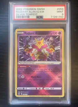2022 Pokemon Silver Tempest #059 Radiant Alakazam PSA 9 Card MINT - Image 1