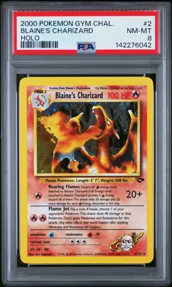 2000 POKEMON GYM CHALLENGE HOLO #2 BLAINE'S CHARIZARD PSA 8 - Image 1
