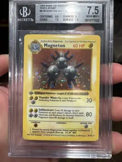 1999 1st Edition Shadowless Magneton 9/102 Base Pokemon BGS 7.5 Thick Stamp Holo - Image 1