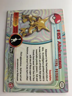 1999 Topps Pokemon TV #65 Alakazam (B) Silver Foil Black Logo (Rays 2nd Print) - Image 2