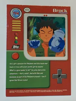 1999 Topps Pokemon #TV4 Brock Silver Foil Black Logo (Sandpaper 2nd Print) (B) - Image 2