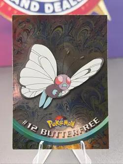 1999 Topps Pokemon TV Animat. BUTTERFREE #12 Texture Holo Silver Foil Black Logo - Image 1