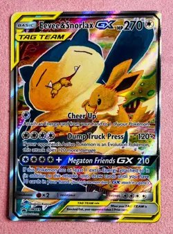 Eevee & Snorlax GX SM169 | SM Tag Team Promo Pokemon Card | NM/DMG Corner Bend - Image 1