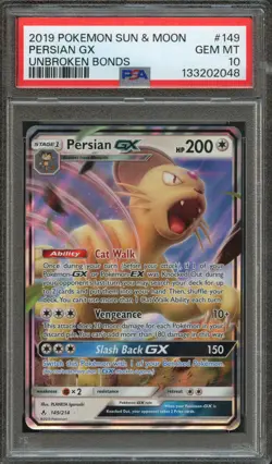 PM - 2019 - POKEMON SUN & MOON - UNBROKEN BONDS - #149 - PERSIAN GX - PSA 10 - Image 1
