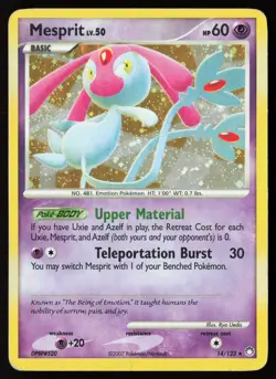 2007 Pokemon Mesprit 14/123 Diamond & Pearl Mysterious Treasures Holo Swirl MP - Image 1