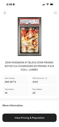 Pokemon Charizard EX XY121 XY Holo PSA 8 - Mislabeled as Jumbo Card (Low Pop) - Image 4