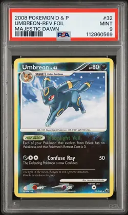 2008 POKEMON DIAMOND & PEARL MAJESTIC DAWN #32 UMBREON-REV.FOIL PSA 9 - Image 1