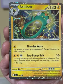 POKEMON BELLIBOLT SVP 094 PROMO BLACK STAR COSMOS HOLOFOIL 2 SWIRLS NM CARD - Image 1