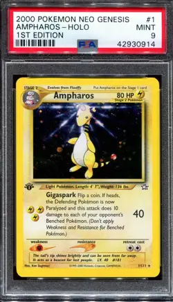 PSA 9 Pokemon 1st Edition Neo Genesis Ampharos Holo #1 - Image 1