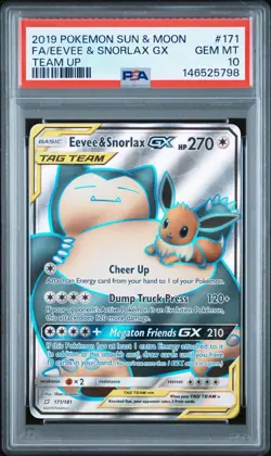 PSA 10 Eevee & Snorlax GX 171/181 Pokemon Sun & Moon Team Up 2019 - Image 1
