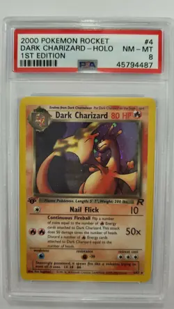 2000 POKEMON ROCKET 1st ED #4 DARK CHARIZARD PSA 8 - Image 1