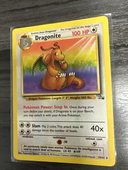 1999 Pokemon TCG Fossil Set Dragonite #19/62 Non-Holo Rare LP Condition - Image 1
