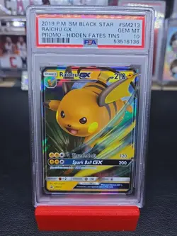 2019 POKEMON SM BLACK STAR PROMO HIDDEN FATES TINS #SM213 RAICHU GX PSA 10 - Image 1