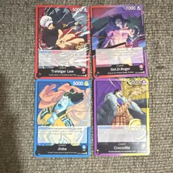 Bandai One Piece CCG Leader Cards OP01 Trafalgar Law Gol D Roger Jinbe Crocodile - Image 1