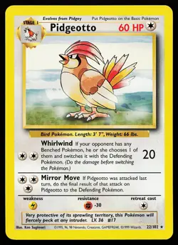 Pidgeotto 22/102 Rare Base Set Pokemon Card - Image 1
