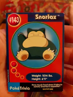 Vintage POKEMON Pokemon Burger King Promo SNORLAX #143 TRADING CARD Nintendo Tcg - Image 1