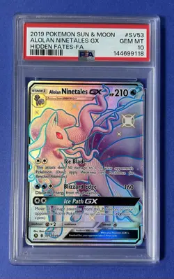 2019 Pokemon Sun & Moon Alolan Ninetales GX Hidden Fates FA #SV53 PSA 10 GEM MT - Image 1