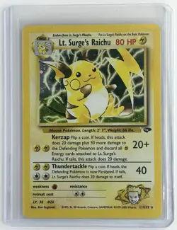Lt. Surge's Raichu 11/132 Holo Swirl Pokemon 1999 Gym Challenge LP ⚡ - Image 1