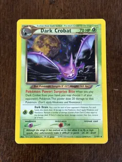 Pokemon TCG Dark Crobat 2/105 Neo Destiny Unlimited Holo LP+ w/ GREAT SWIRL 🌀💫 - Image 1