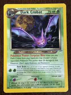 Pokemon TCG Dark Crobat 2/105 Neo Destiny Unlimited Holo LP+ w/ GREAT SWIRL 🌀💫 - Image 3