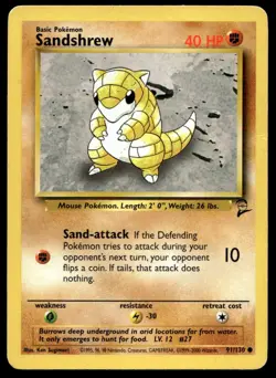 Sandshrew 91/130 Pokemon Card Base Set 2 Common 40 HP Lightly Played DG - Image 1