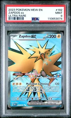 PSA 9 Zapdos ex Full Art 192/165 Pokemon SV3.5 Scarlet & Violet 151 Pokemon Card - Image 1