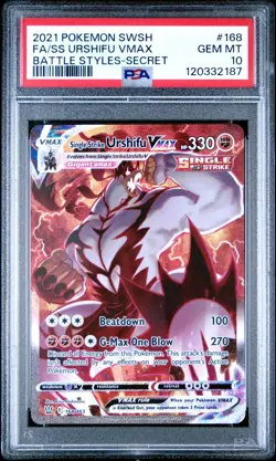 PSA 10 SINGLE STRIKE URSHIFU VMAX 168/163 FULL ART SECRET BATTLE STYLES POKEMON - Image 1
