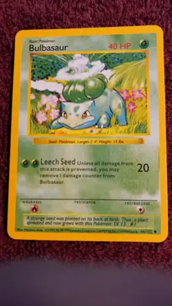 Vintage 1st Edition Bulbasaur English Base Set 1999 Shadowless Pokemon #44/102 - Image 2