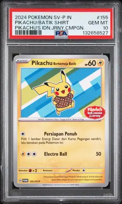 2024 POKEMON INDONESIAN SV-P PROMO #155 PIKACHU IN BATIK SHIRT PSA 10 - Image 1