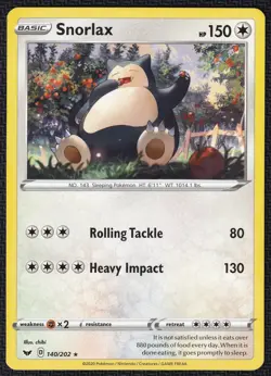 Pokemon Snorlax 140/202 Non-Holo Rare Sword & Shield Base Set - Image 1