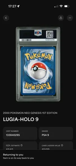 2000 POKEMON NEO GENESIS 1ST ED #9 LUGIA-HOLO PSA 9 - Image 3