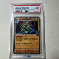 2025 POKEMON DESTINED RIVALS POKEMON CENTER #096 TEAM ROCKET'S TYRANITAR PSA 10 - Image 1