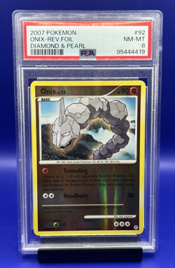 2007 POKEMON DIAMOND & PEARL #92 ONIX-REVERSE FOIL PSA 8 - Image 1