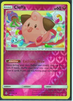2019 POKEMON CLEFFA 131/214-UNBROKEN BONDS-DISCONTINUED FAIRY-TYPE-REV HOLO (C1) - Image 1