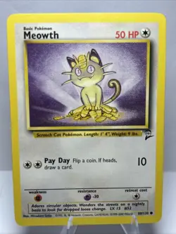 Pokemon TCG - Meowth 80/130 Base Set 2 Common LP - Image 1