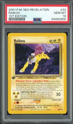 PSA 10 Raikou 1st Edition Neo Revelation 22/64 Rare Pokemon Card - Image 1