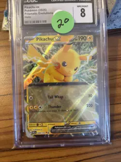 2025 POKEMON PRE EN-PRISMATIC EVOLUTIONS #028 PIKACHU EX PSA 8 - Image 1