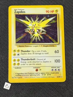 Zapdos 16/102 - Base Set Unlimited Holo Rare Pokemon TCG MP - Image 1