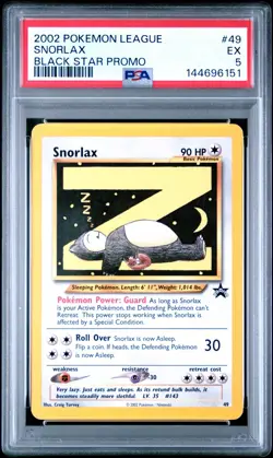 Pokemon TCG Snorlax 49 2002 Pokemon League WOTC Black Star Promo - PSA 5 - Image 1
