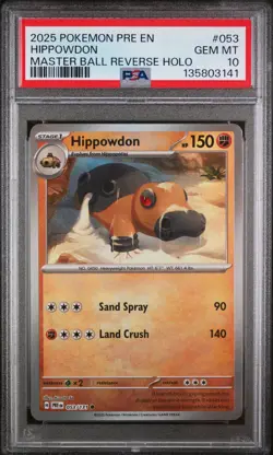 Pokemon Prismatic Evolutions Hippowdon Master Ball Reverse Holo 053 PSA 10 - Image 1