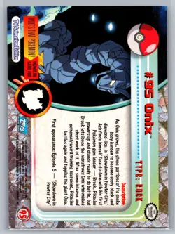 Onix #95 Topps Pokemon Card - Foil - Blue Logo - NM - Image 2